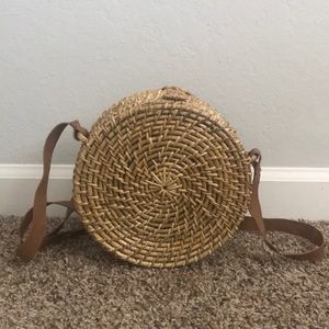 Rattan circle crossbody purse